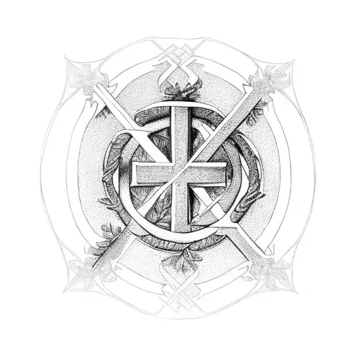 Christian Cross With Helix And Branches With Leaves