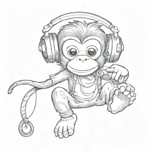 Cute Little Monkey With Headphones