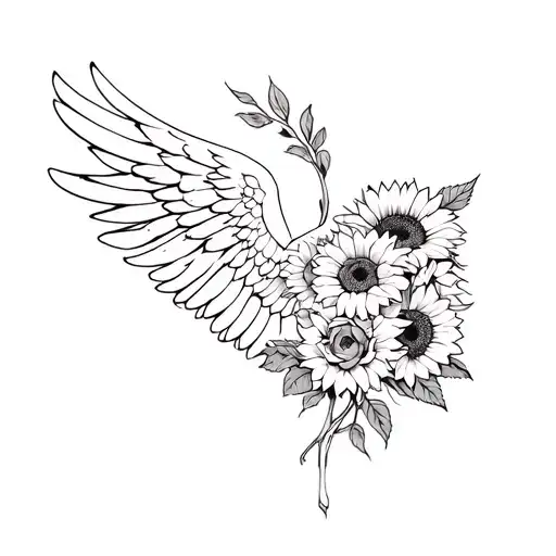 Sunflowers Roses And Angel Wing