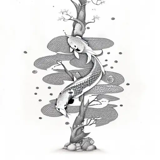 Koi Fish Climbing Tree Of Life