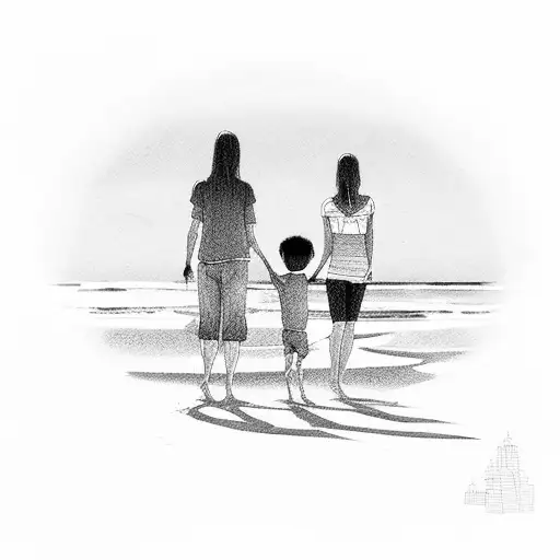 Beach With Mom And Son