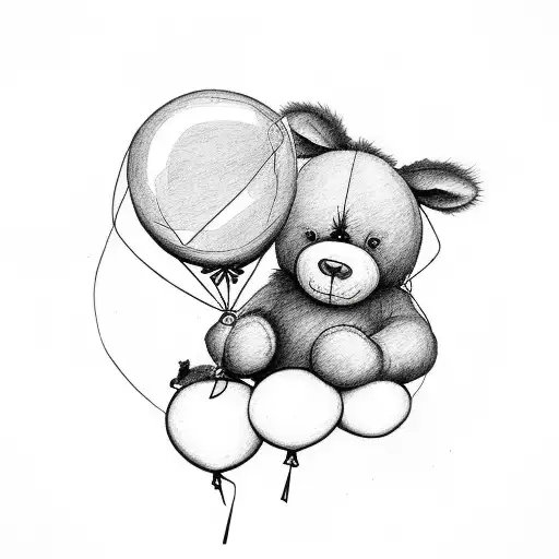 A Teddy Bear Hanging On A Balloon A Donkey And A Bird