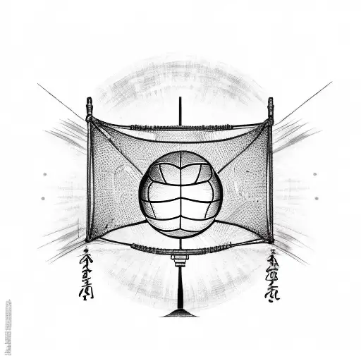 An Intricate Sketch Of A Volleyball Net With Nome 'Thata' Written In Elegant Script