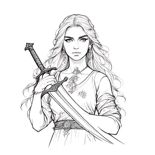 A Woman Holding A Sword