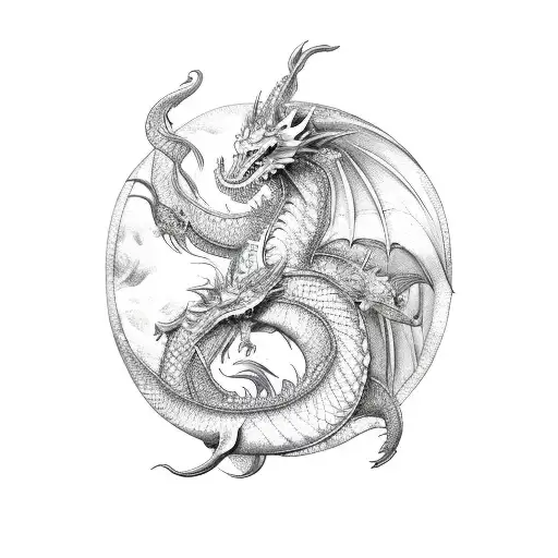 Dragon With Dolphins And Waves