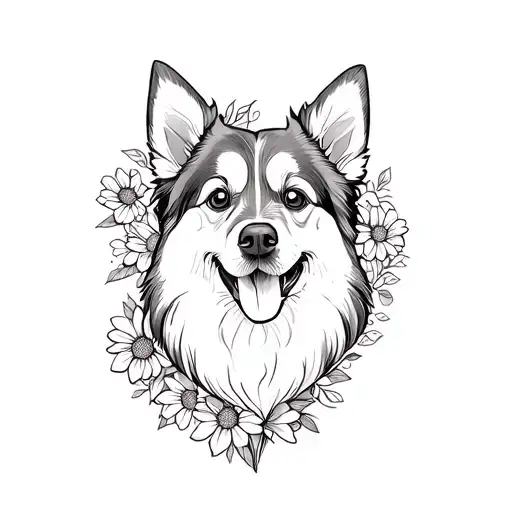 Dog With A Heart Of Flowers Around It