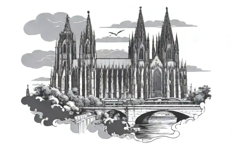 Cologne Cathedral With Dark Clouds And Lightning And A Dove