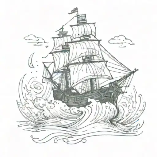 Pirate Ship In Heavy Waters