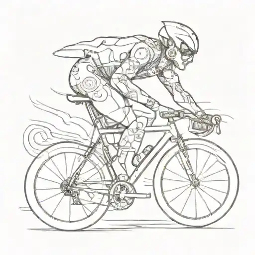 A Sketch Style Tattoo Of A Cyclist In A Superhero Costume With A Funny Caption