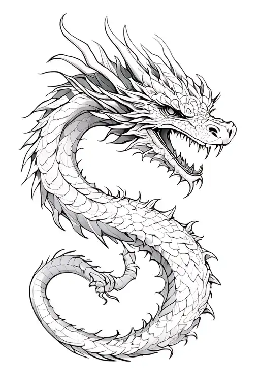 A Black-and-white Ink Illustrations Featuring Eastern Dragon