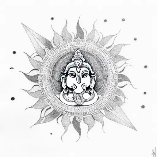 Shiva With Sun And Moon And Ganesh