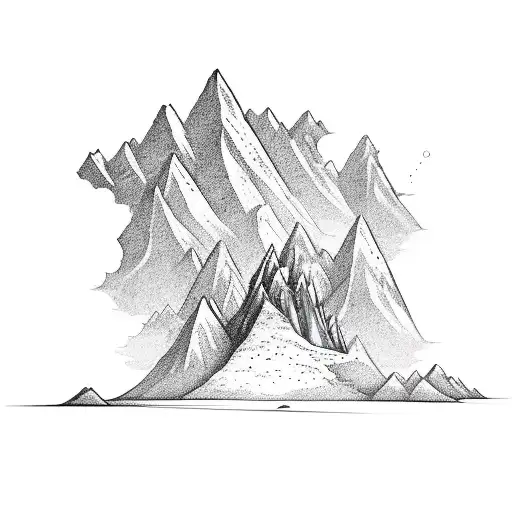 Mountain With Small Moon On The Left And Small Dragon On The Right