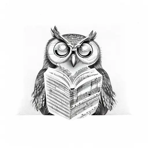 A Wise Owl Reading Sheet Music With A Pen And Inkwell Nearby