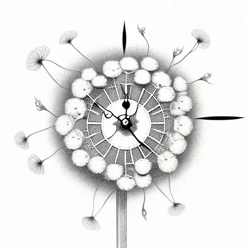 Flowers And Dandelions And Clock