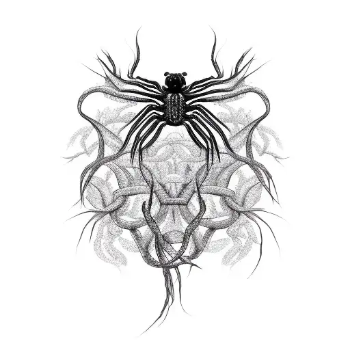 A Black Snake Intertwining With Thorny Vines And Spider Webs