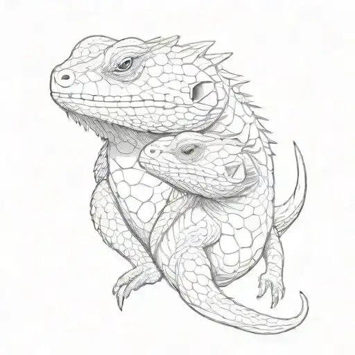 Two Bearded Dragons Cuddling Together Symbolizing The Client's Love For Her Bearded Dragons