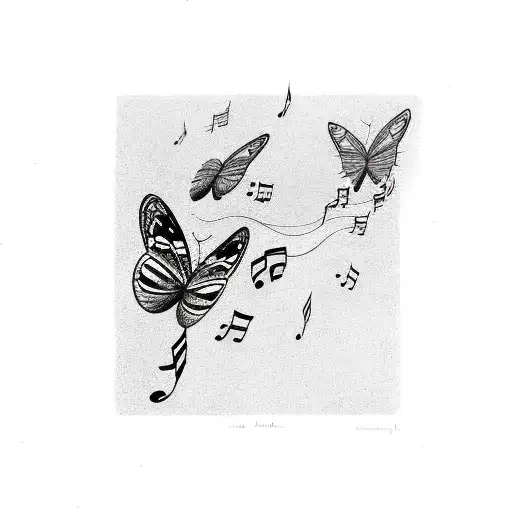 A Butterfly Made Of Musical Notes Flying Towards A Sunflower