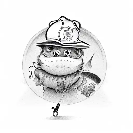 Firefighter Hat With Fishing Rod And Yellow Roses