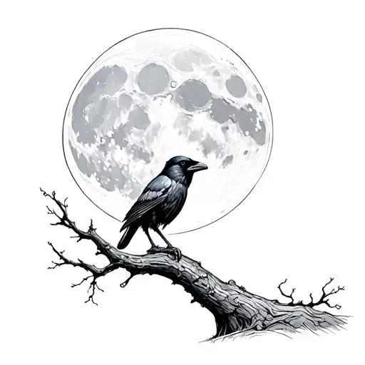 A Raven Sitting In A Tree Looking At The Moon