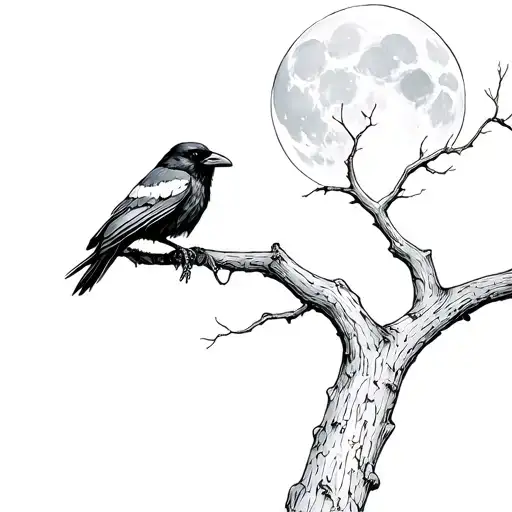 A Raven Sitting In A Tree Looking At The Moon