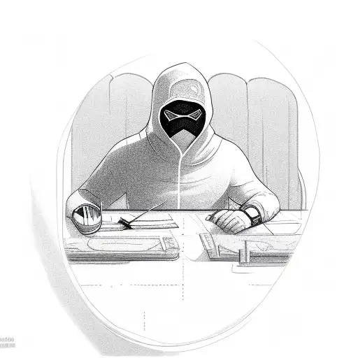 A Guy Sitting At A Table Wearing A Balaclava