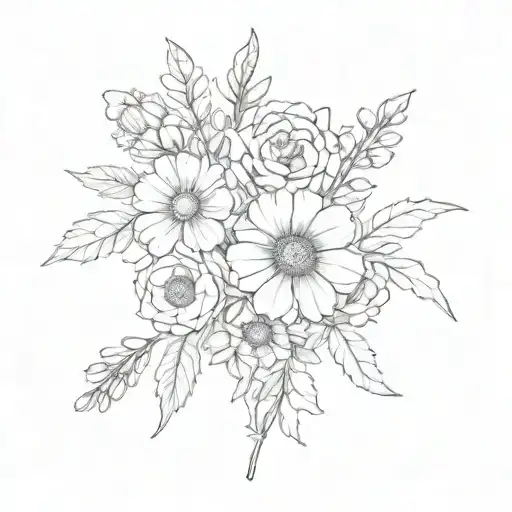 A Bouquet Of Larkspur Violets Marigold Poppy Rose Chrysanthemum And Daisy