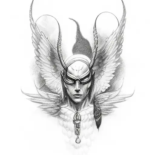 Chain Down The Middle With An Angel Wing On One Side And A Devil Wing On The Other