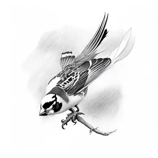 A Sparrow With Its Wing Spread Out