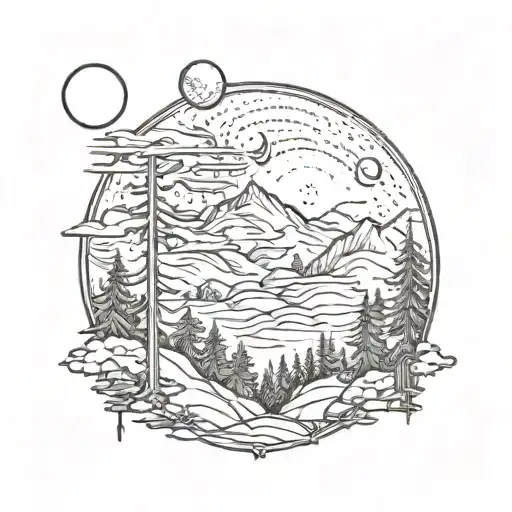 Forest With Mountains And Moon