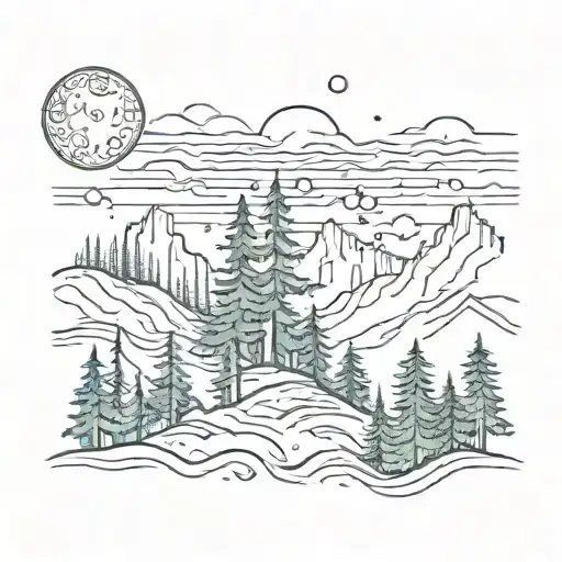 Forest With Mountains And Moon