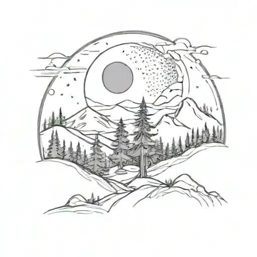 Forest With Mountains And Moon