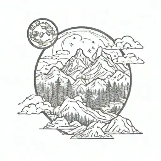 Forest With Mountains And Moon