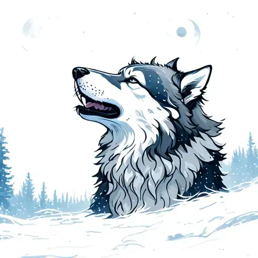 Snow Wolf Howling At The Moon