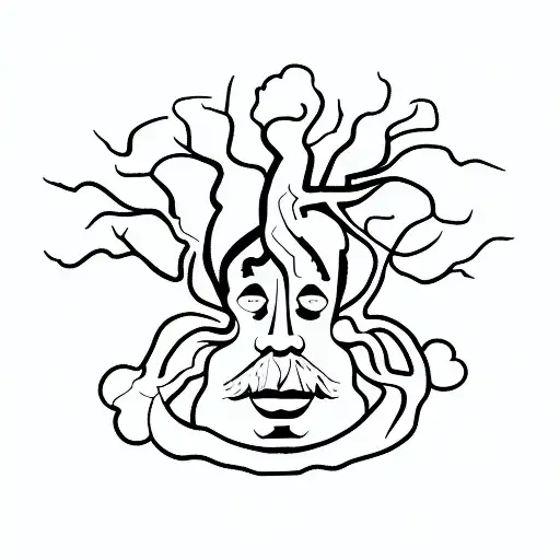 A Man With Many Tree Roots Coming Out Of His Head