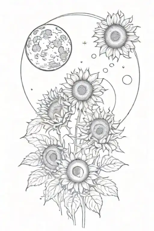 Moon Phases And Sunflowers Long Greens Stems