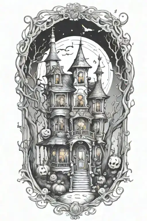 Tim Burton Enchanted Halloween House Scene Without Pumpkins