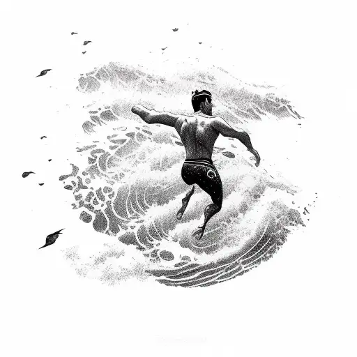 Swimmer Handon Top Of Ocean Wave