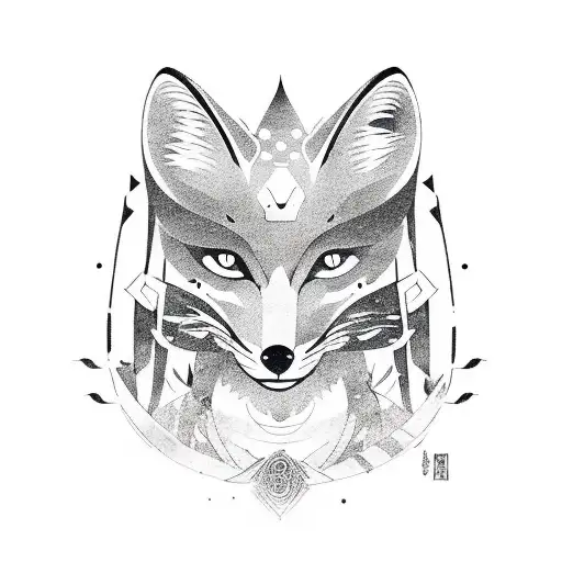 Samurai On The Background Of Nature In The Form Of A Fox With A Quatrefoil