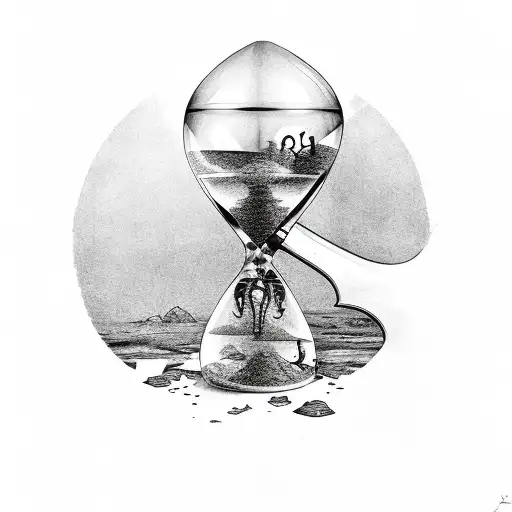 Hourglass With Scythe And A Little Boy Hiding Behind