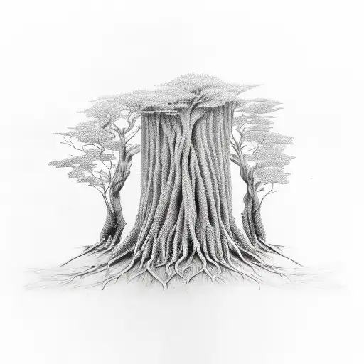 Tree Roots In Engraving Style