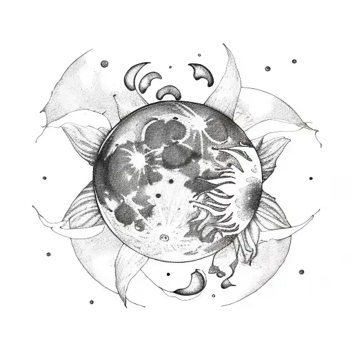 Moon Phases Made Of Flowers With Betta Fish