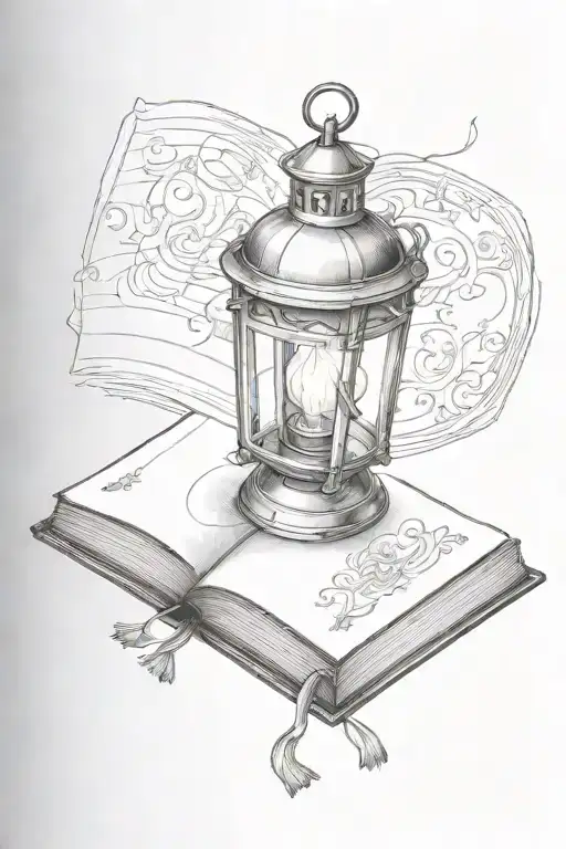 Lantern Shining On Open Book Open In Front