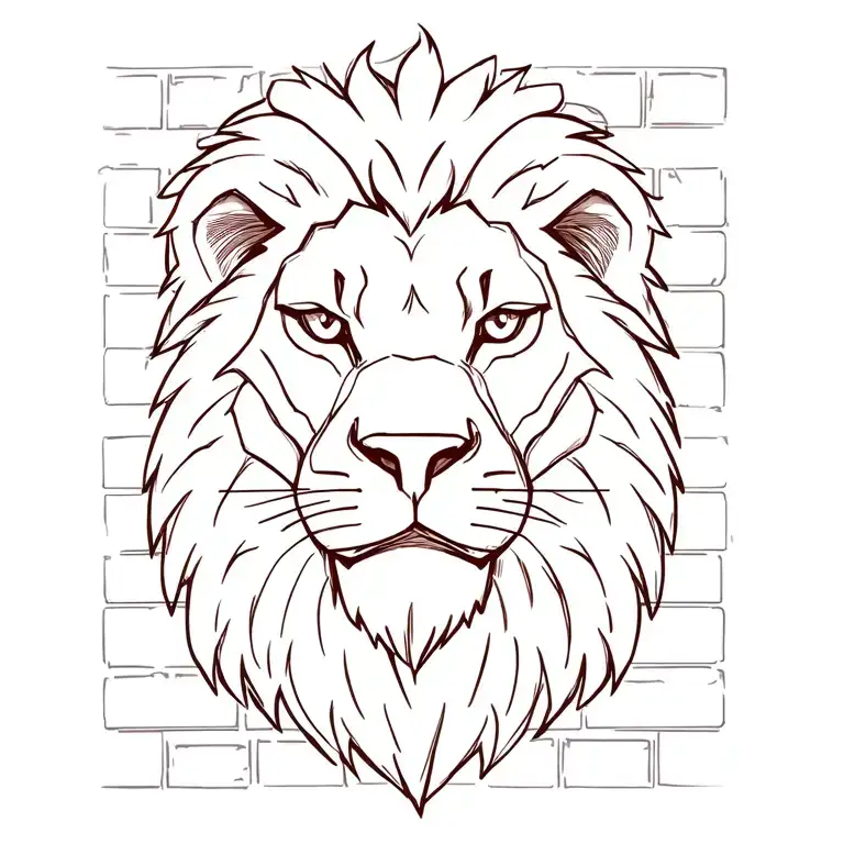 Lion Face With Bricks Behind Him