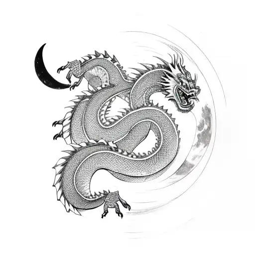Japanes Dragon With Moon