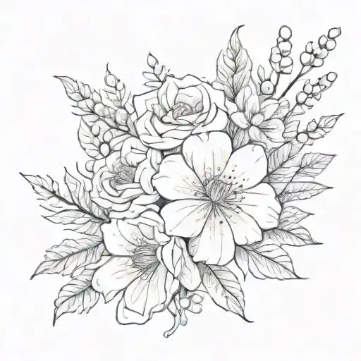 Bouquet Of Birth Flowers With A Cursive L Holding It Together With Girly Touchs