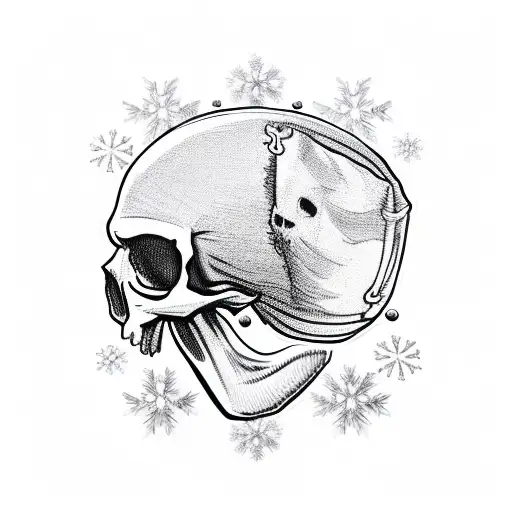Skull Wearing A Baseball Hat With Large Snowflake Behind It