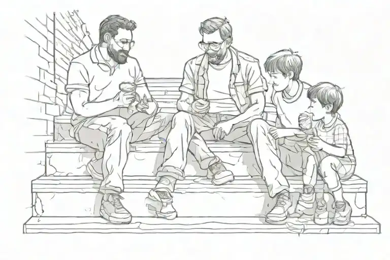 Dad And Son Eating Ice Cream On The Bottom Of A Set Of Stairs