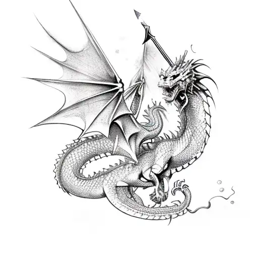 Sword And Dragon Intertwined In A Dynamic Composition