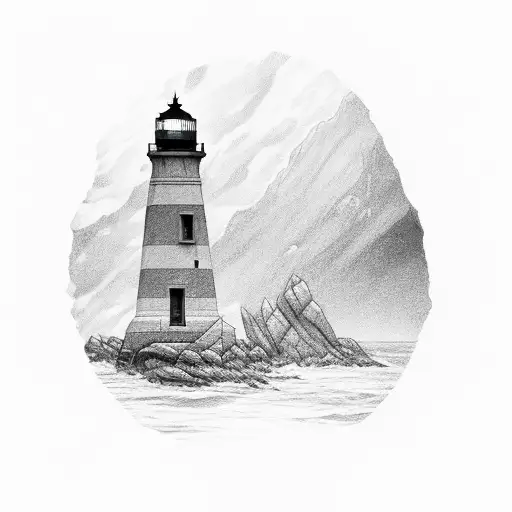 A Mesmerizing Sketch Of A Lighthouse Standing Tall On A Rocky Coastline