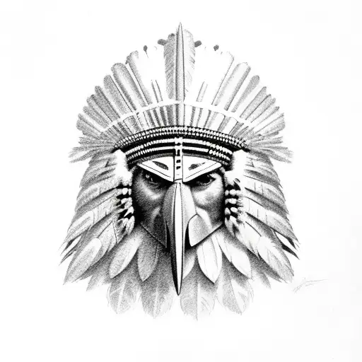 Native Chief With Raven Helmet